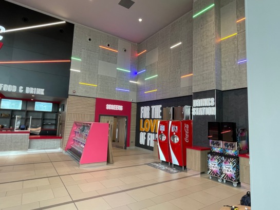 Multicoloured LED strip lights on the wall