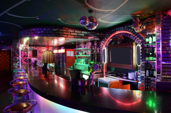 Colourful lighting in night club bar